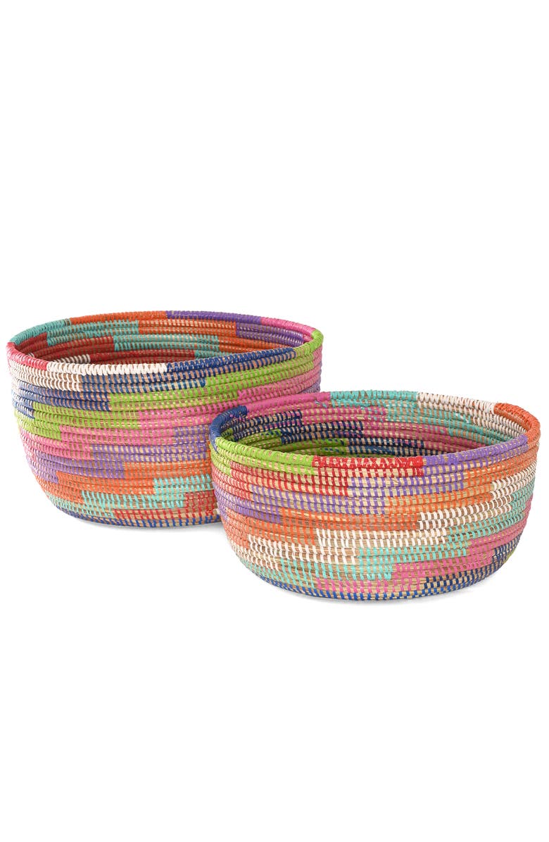 African Modern Set of Two Colorful Stairwell Nesting Baskets, Main, color, 
