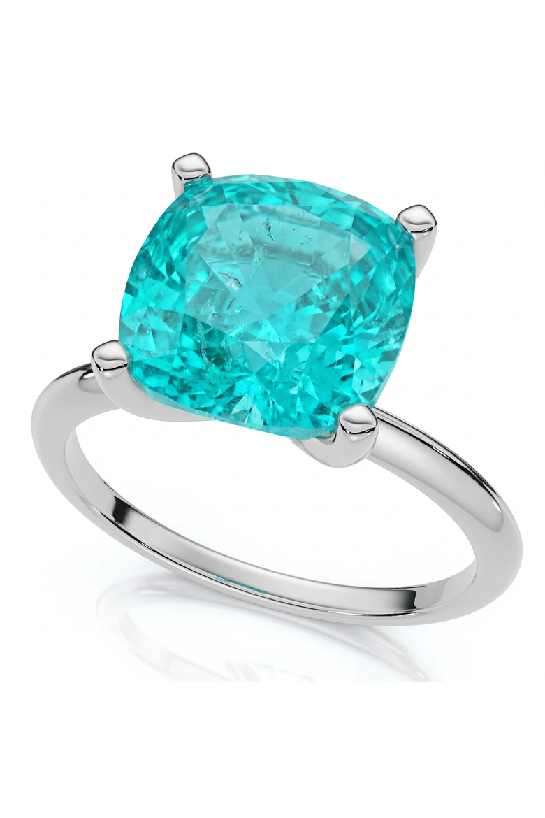 6 1/2Ct Cushion Paraíba Solitaire Ring 14k Gold Lab Grown 10MM, Alternate, color, 14k White Gold