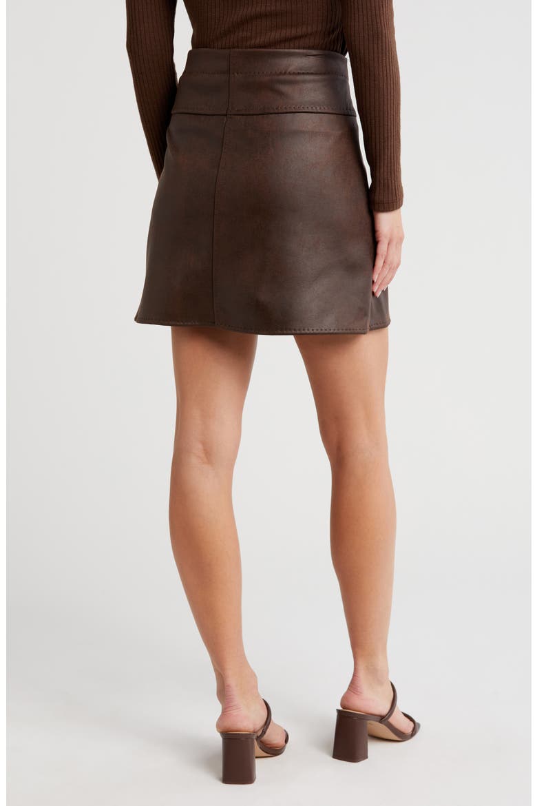 Faux Leather Miniskirt, Alternate, color, DK BRN/ CRKLE BROWN