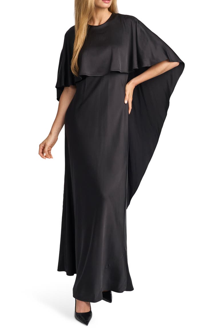 Marigold Cape Dress, Main, color, BLACK ONYX