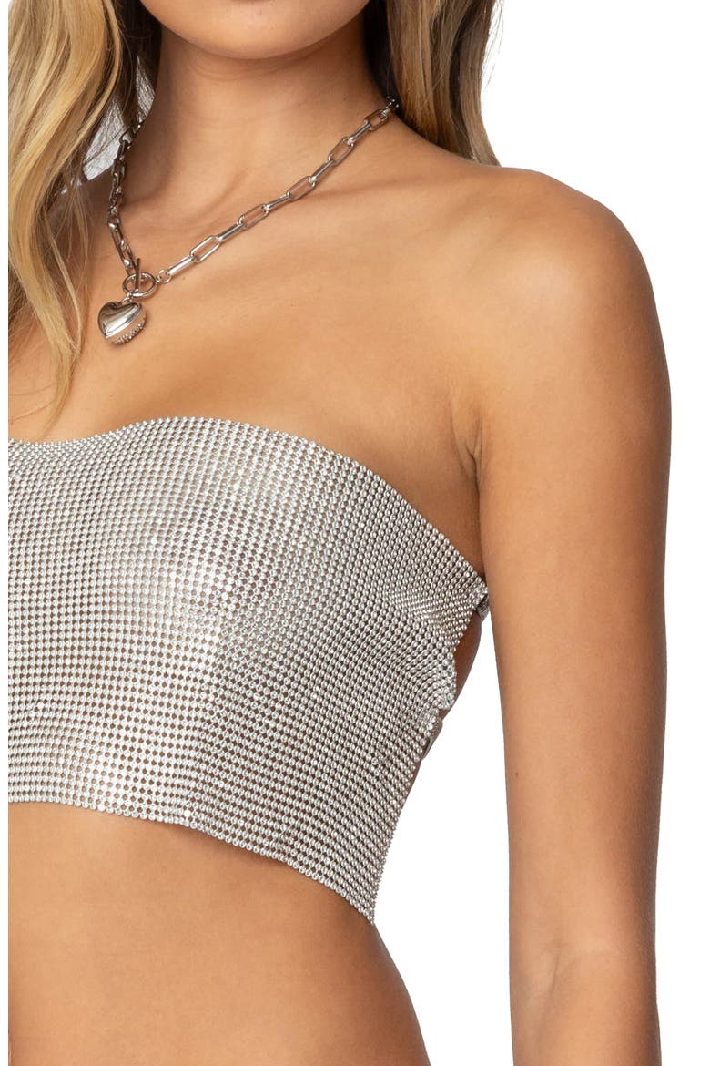 Chainmail Open Back Strapless Crop Top, Alternate, color, SILVER