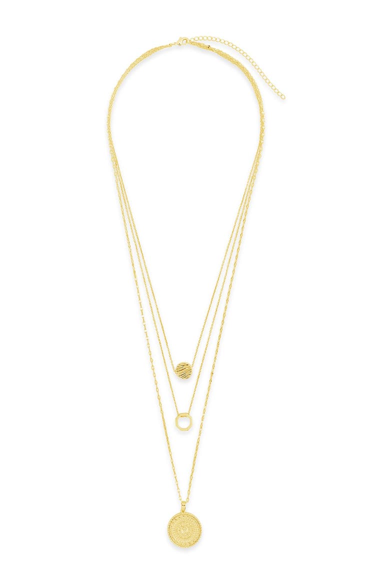 14K Gold Plated Textured Disc Layered Chain Necklace, Alternate, color, GOLD