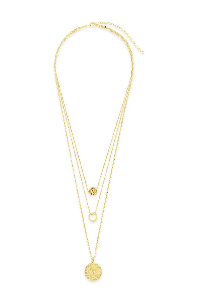 Sterling Forever 14K Gold Plated Textured Disc Layered Chain Necklace, Alternate, color, 
