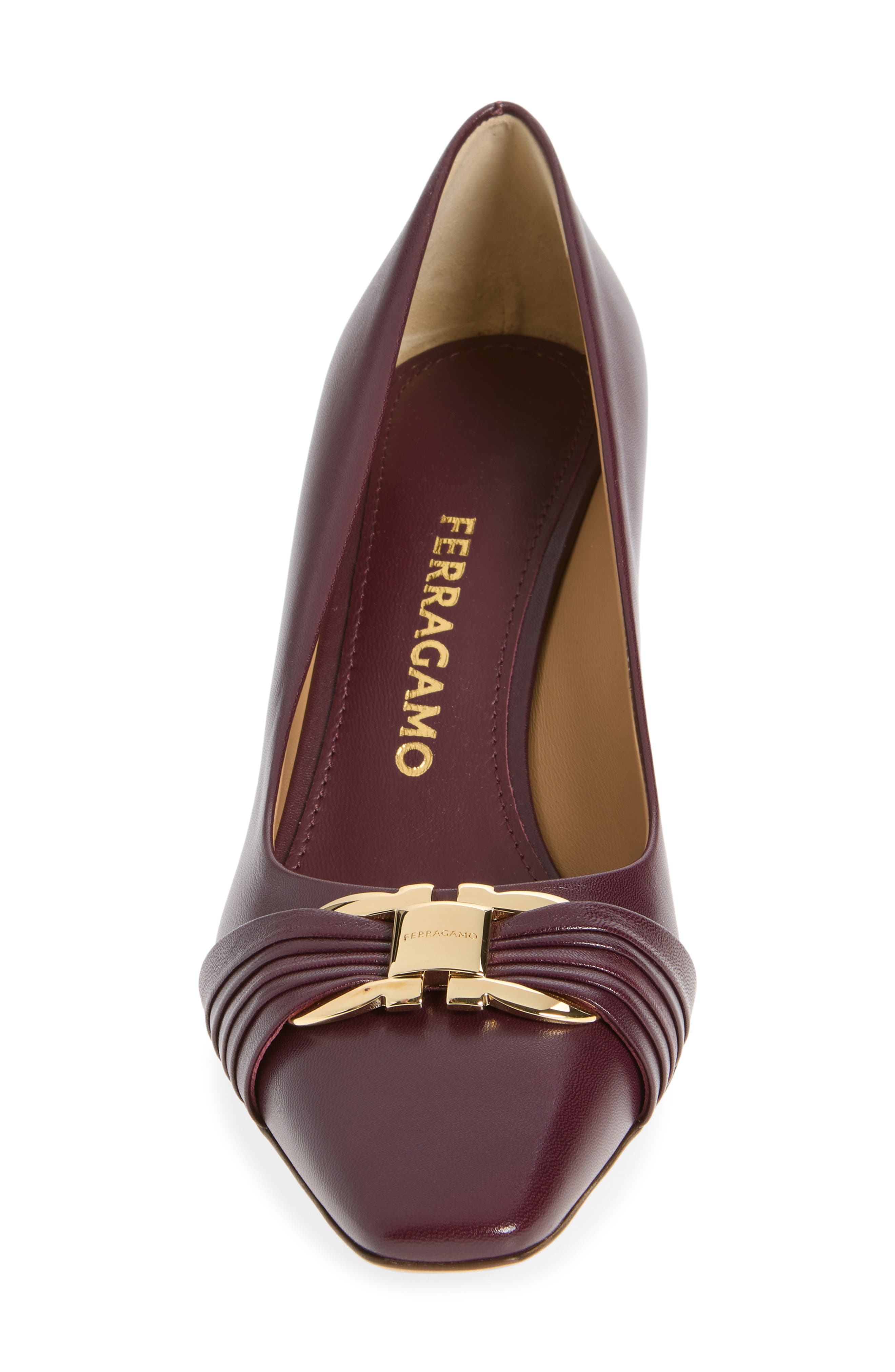 FERRAGAMO Double Gancio Pleated Toe Pump, Alternate, color, Plum Biscotto