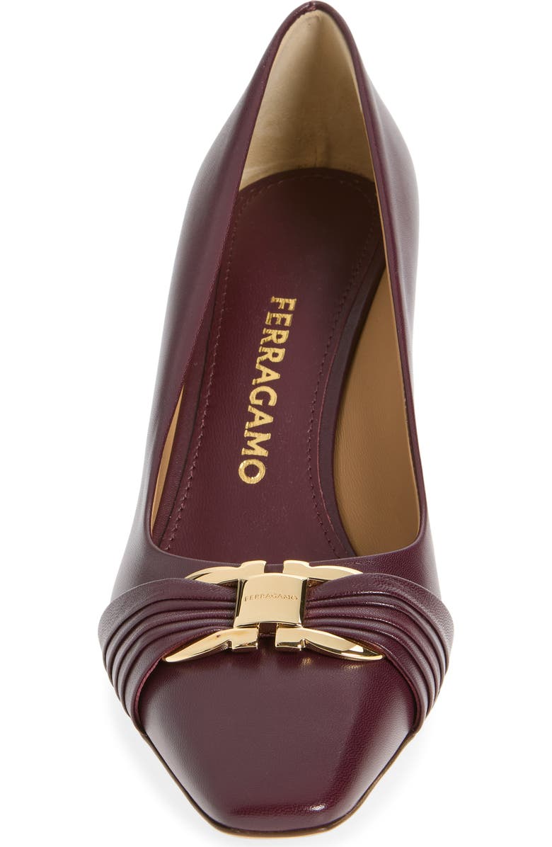 FERRAGAMO Double Gancio Pleated Toe Pump, Alternate, color, Plum Biscotto