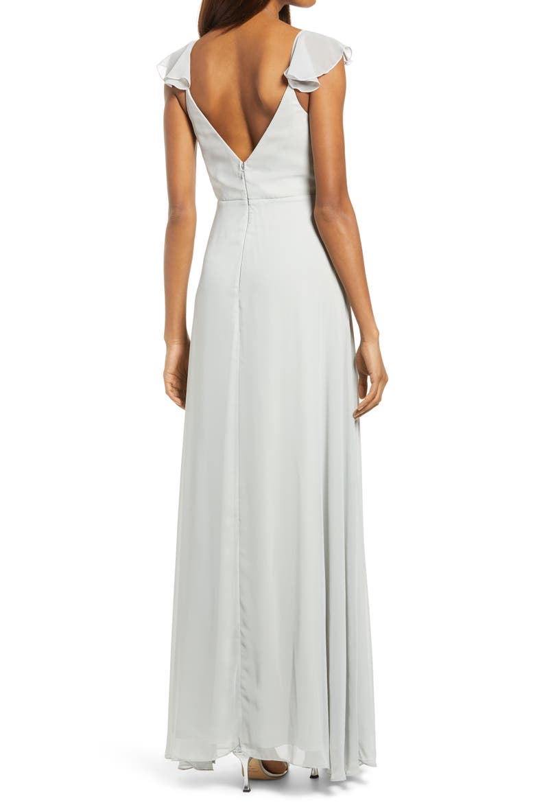 Flutter Sleeve Chiffon Gown, Alternate, color, DOVE GRAY
