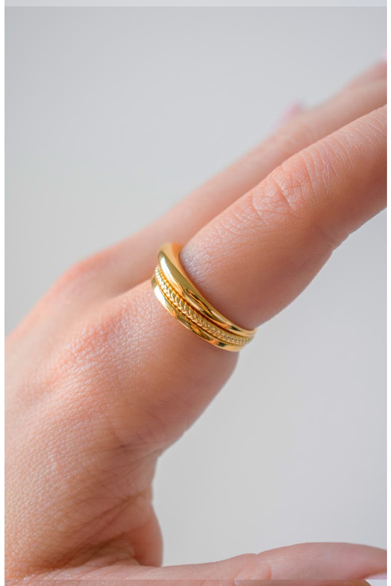 Set of 3 Band Rings, Alternate, color, GOLD
