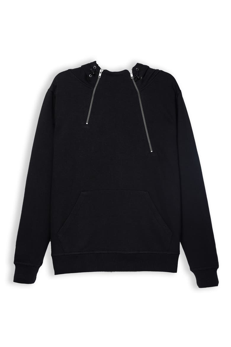 Taylor Double Zipper Pullover Hoodie, Alternate, color, Black