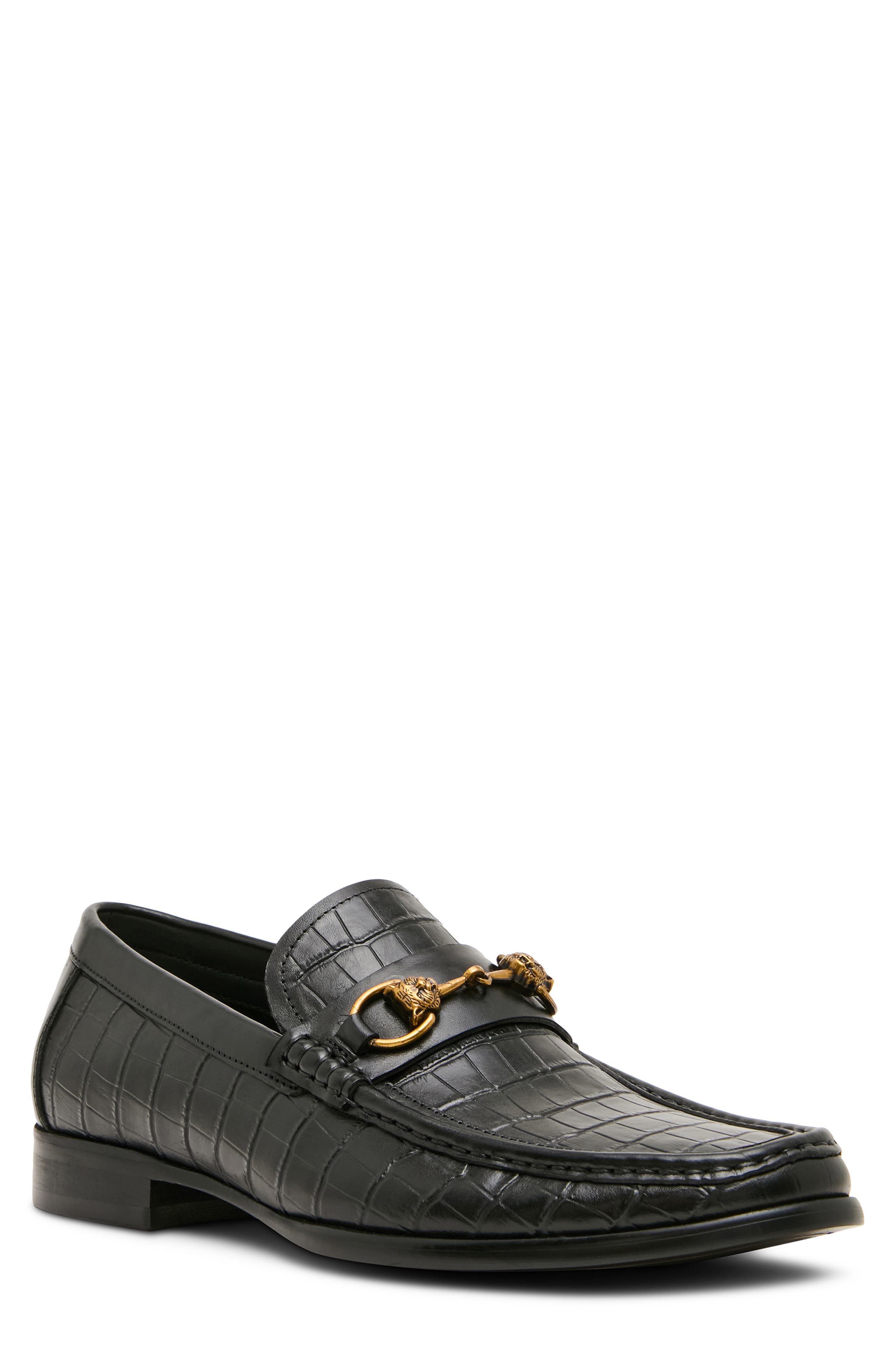 Brysin Croc Embossed Bit Loafer, Main, color, BLACK CROCO