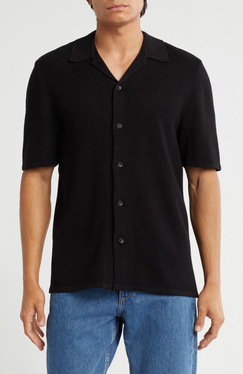 rag & bone Lewis Cotton Knit Camp Shirt, Main, color, Black