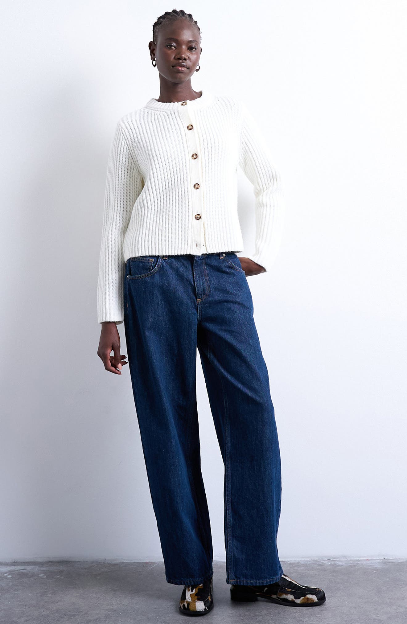 Topshop Shaker Stitch Relaxed Cardigan
