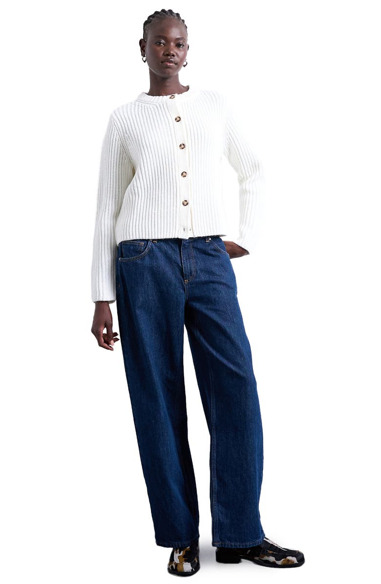 Topshop Shaker Stitch Relaxed Cardigan, Main, color, White