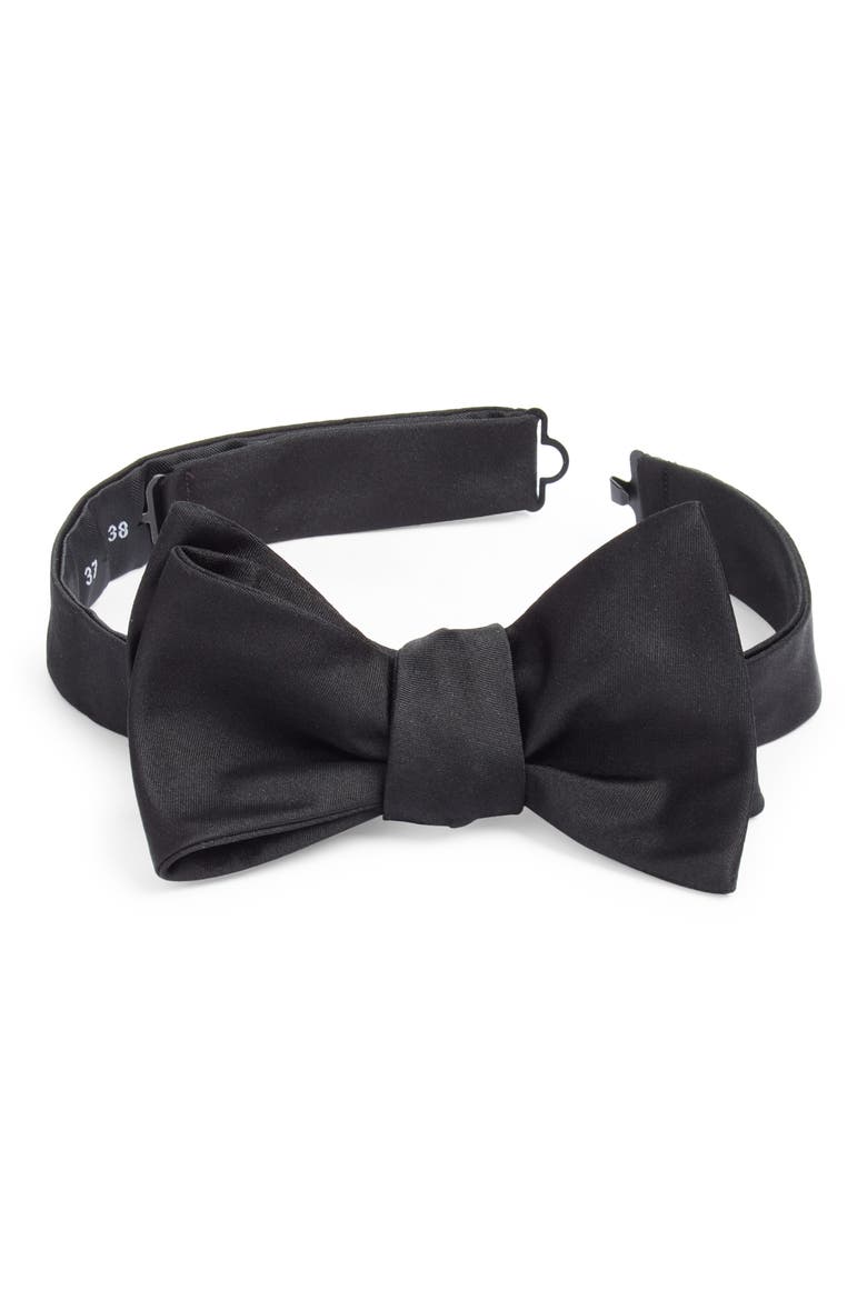 Black Silk Bow Tie, Main, color, BLACK