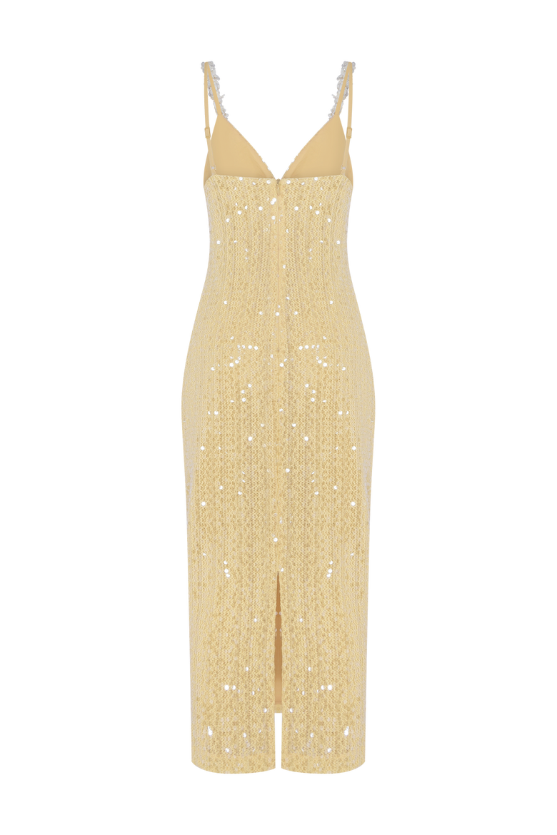 Iara Crochet Flowers Midi Dress, Alternate, color, YELLOW