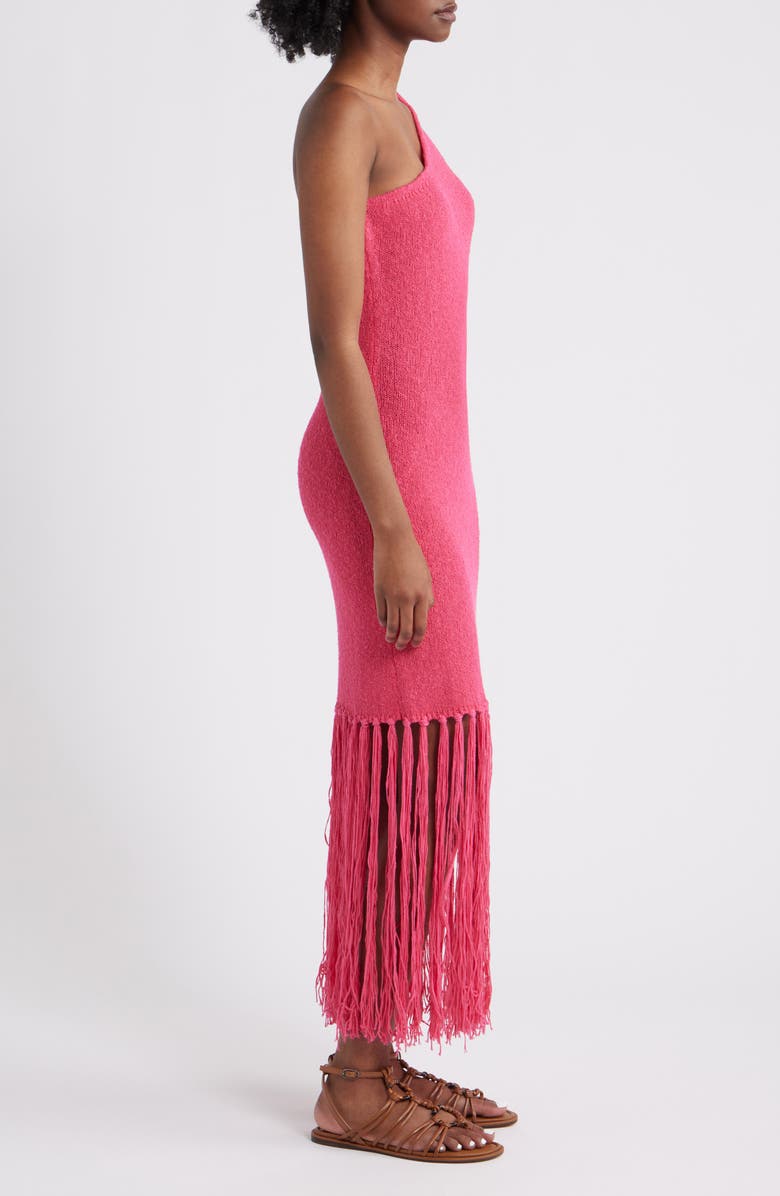 Rails Antonia One-Shoulder Fringe Hem Cotton Blend Sweater Dress, Alternate, color, Raspberry