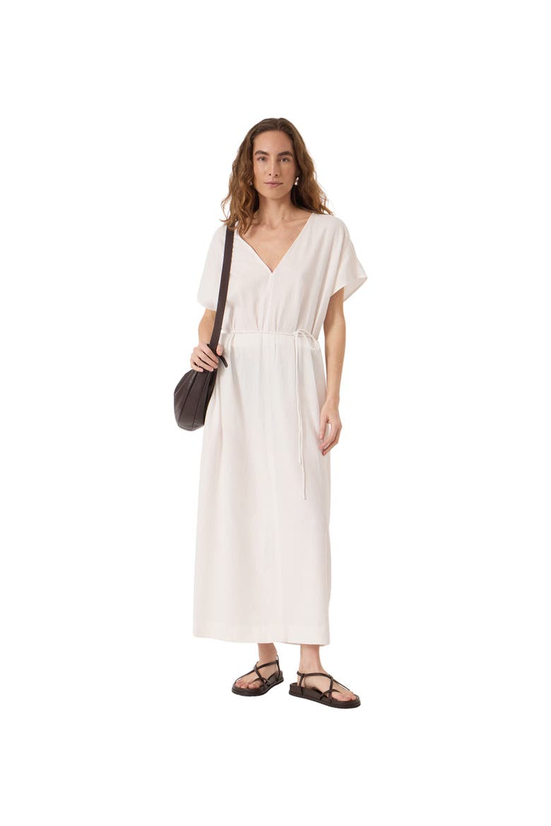 Remy Pleated Linen Blend Midi Dress, Main, color, White