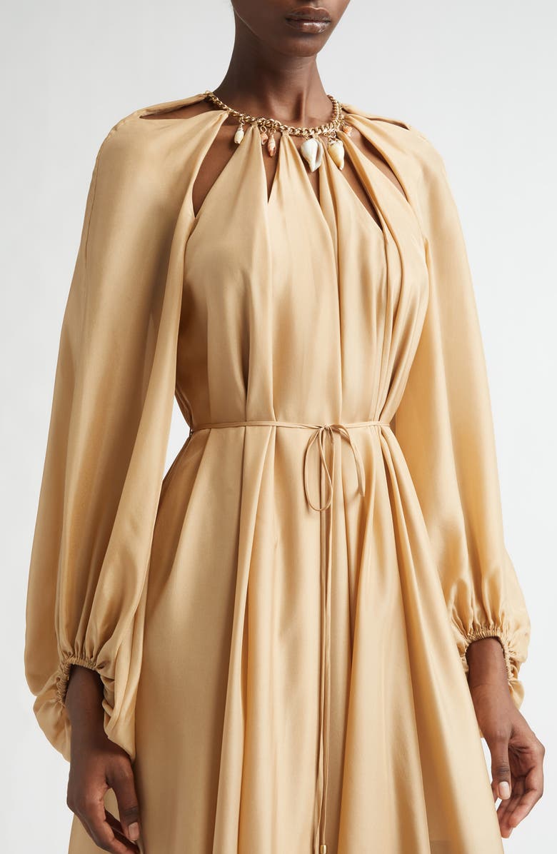 Zimmermann Mahon Long Sleeve Silk Habutae Maxi Dress, Alternate, color, Champagne