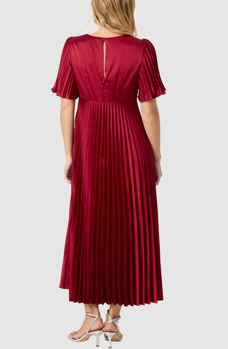 Lush Short Sleeve Pleated Satin Midi Dress, Alternate, color, Wine