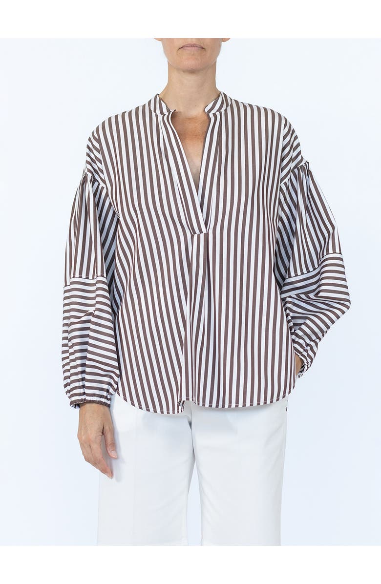 Callas Milano Keaton Shirt with lantern sleeves Stripe, Alternate, color, Brown/White