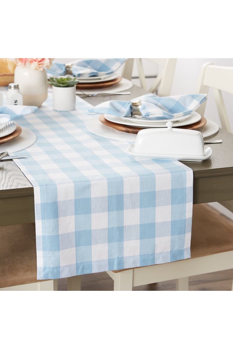 Light Blue Buffalo Check Table Runner 14x108", Alternate, color, Light Blue