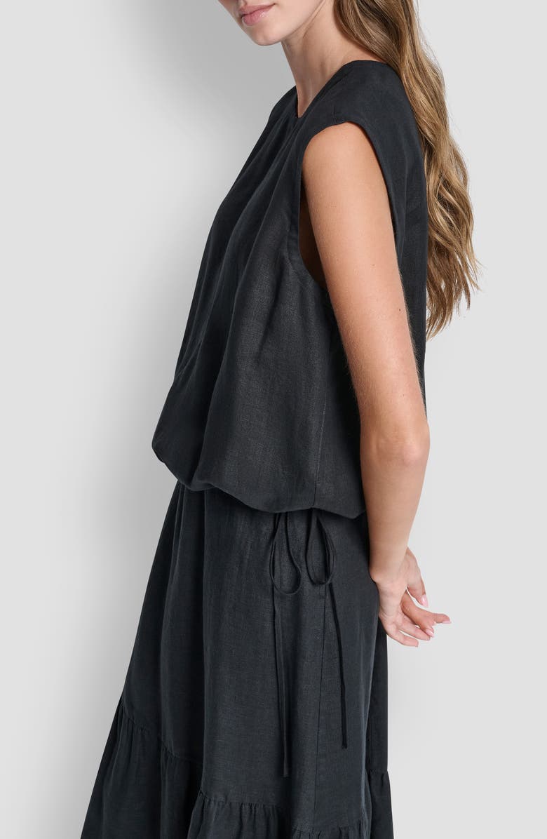 DKNY Drawstring Hem Linen Top, Alternate, color, Black