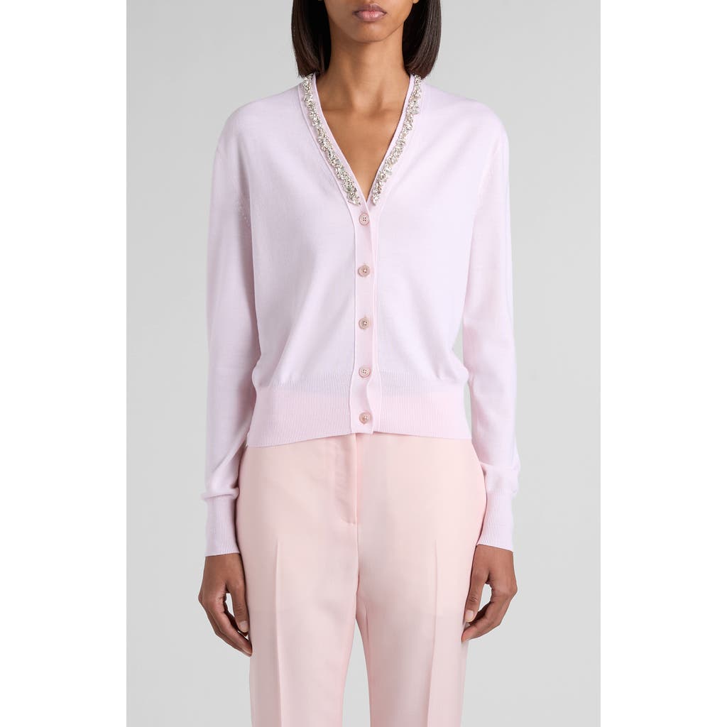 Alexander Mcqueen Mcqueen Crystal Stencil Wool Cardigan In White