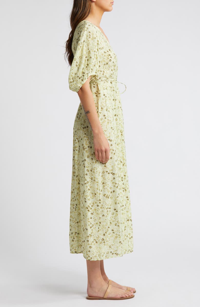 Floral Puff Sleeve Wrap Front Dress