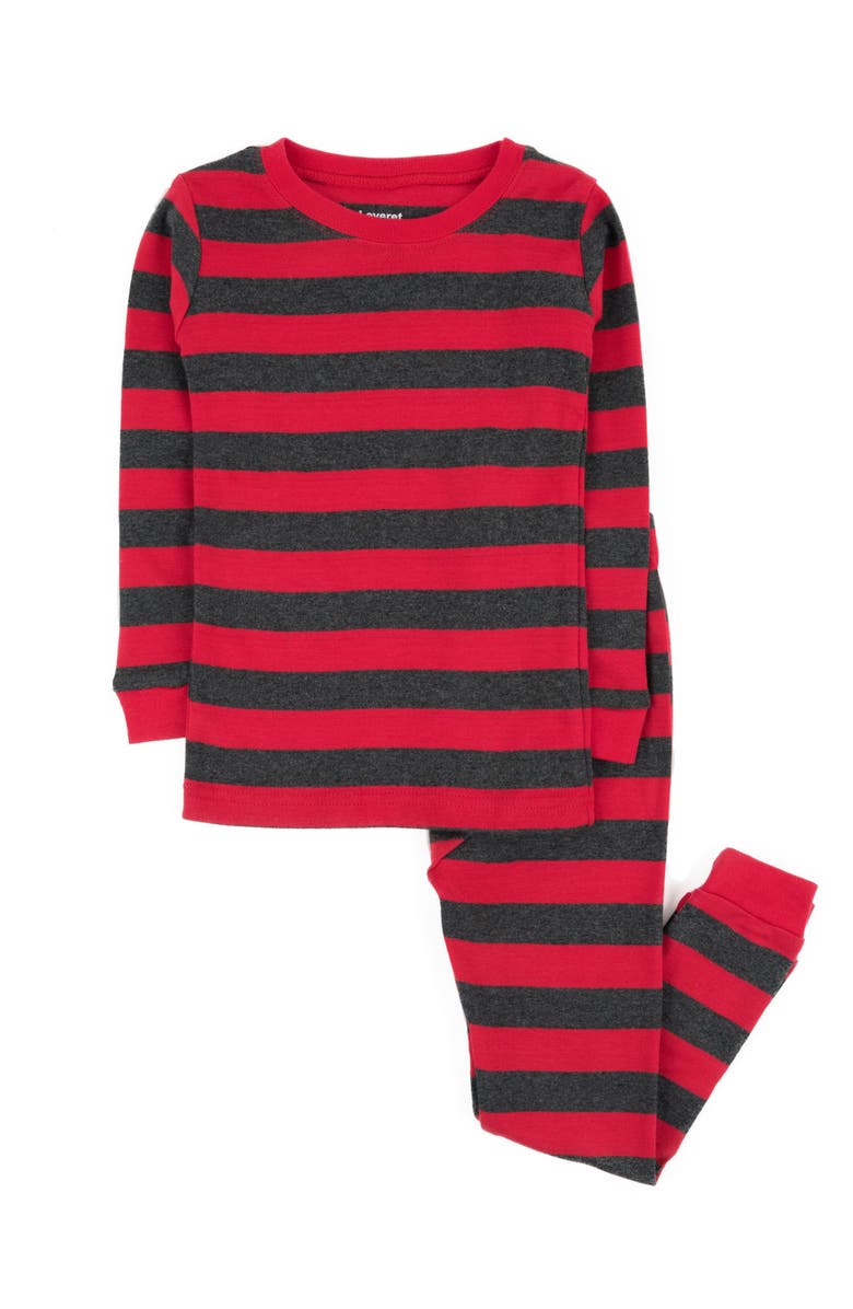 Leveret Cotton Two-Piece Pajamas, Stripes, Solids & Tie Dye, Main, color, Striped Red & Gray