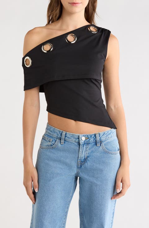 Noteworthy Grommet One-Shoulder Asymmetric Top