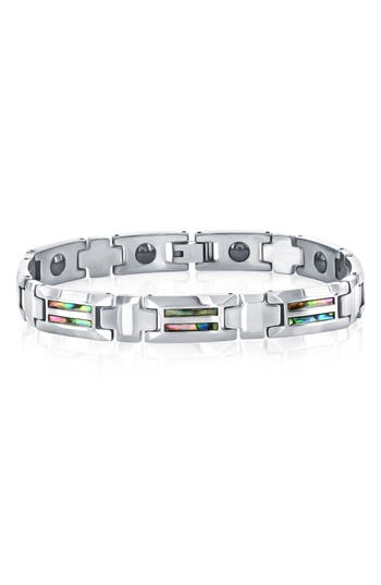 Blackjack Abalone Tungsten Link Bracelet In Silver