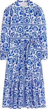 Boden Mia Tie Waist Tiered Long Sleeve Shirtdress