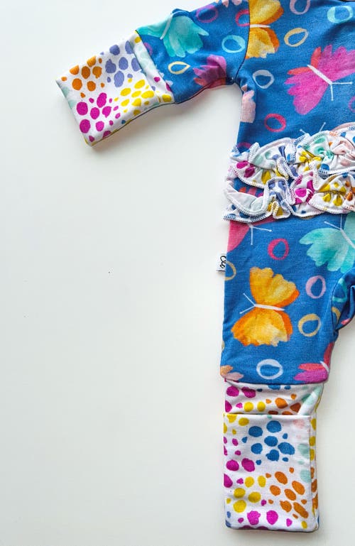 Laree + Co Korrie Ruffle Convertible Footie In Butterflies