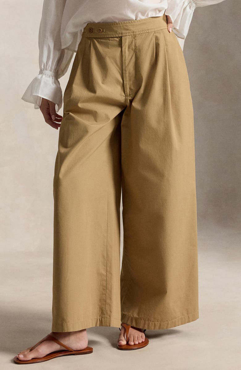 Polo Ralph Lauren Pleated Cotton Ankle Wide Leg Pants, Alternate, color, Tan