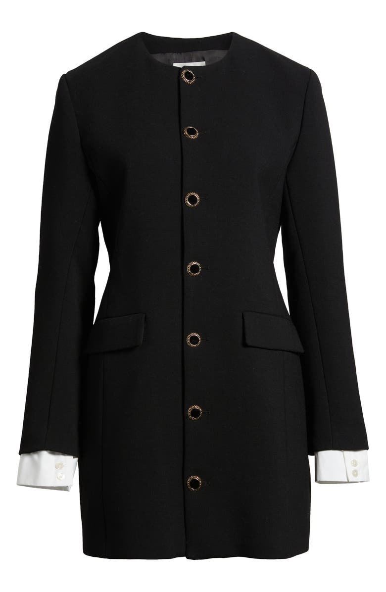 FRAME Mixed Meed Long Sleeve Mini Coat Dress, Alternate, color, Black