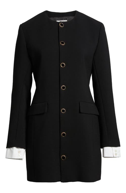Frame Mixed Meed Long Sleeve Mini Coat Dress In Black