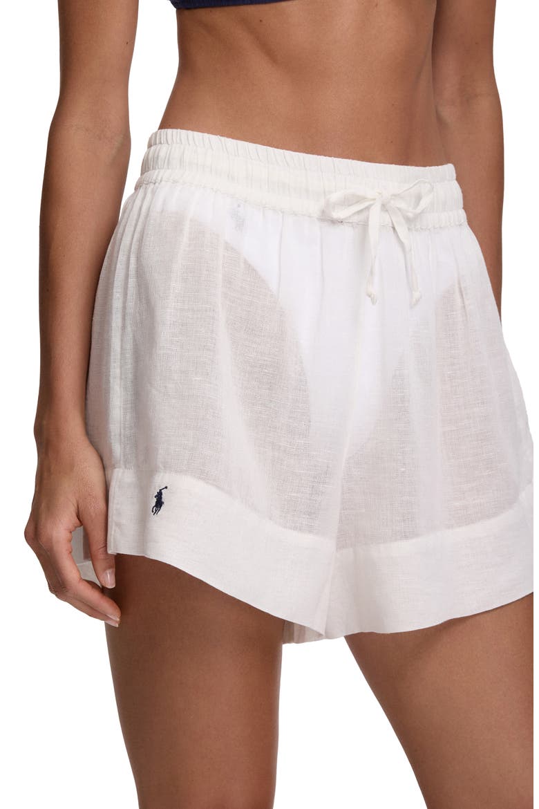 Organic Cotton & Linen Cover-Up Drawstring Shorts, Alternate, color, CREAM WHITE