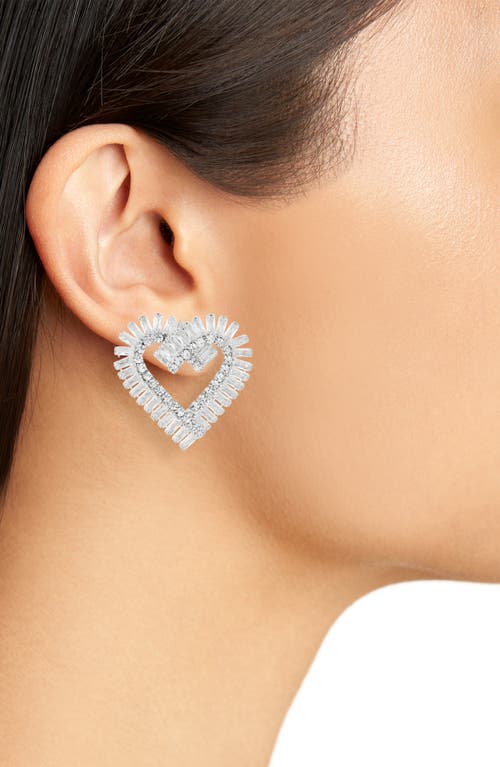 Tasha Cubic Zirconia & Crystal Heart Stud Earrings In Sliver