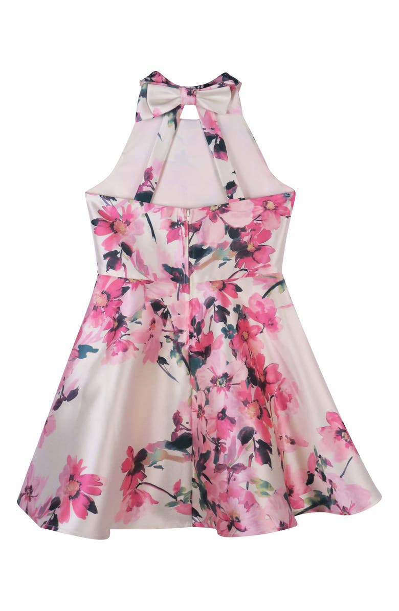 Zunie Kids' Bow Back Mikado Party Dress, Alternate, color, Ivory/ Multi