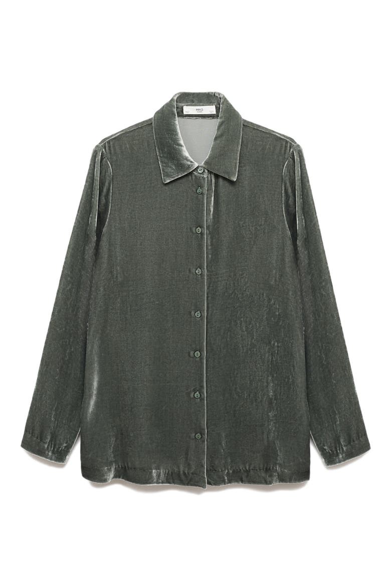 Velvet Button-Up Shirt, Alternate, color, GREEN