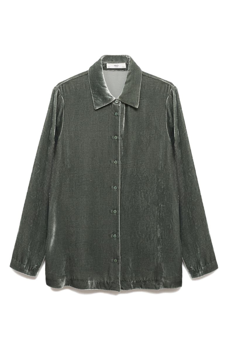 MANGO Velvet Button-Up Shirt, Alternate, color, Green