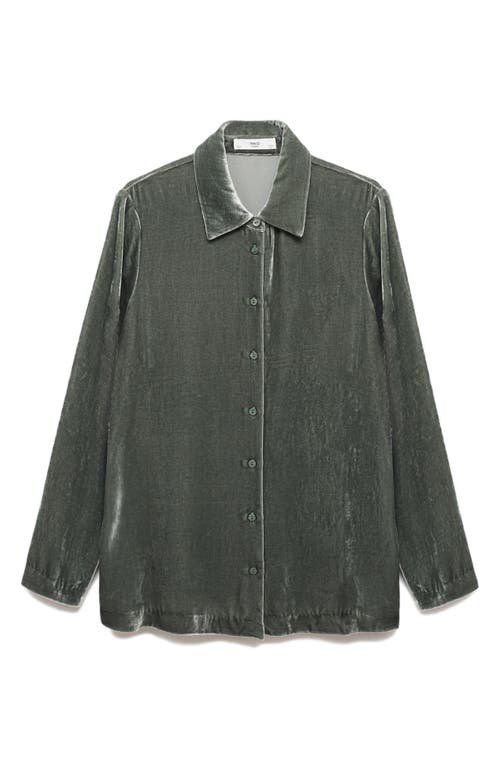 Mango Velvet Button-up Shirt In Green