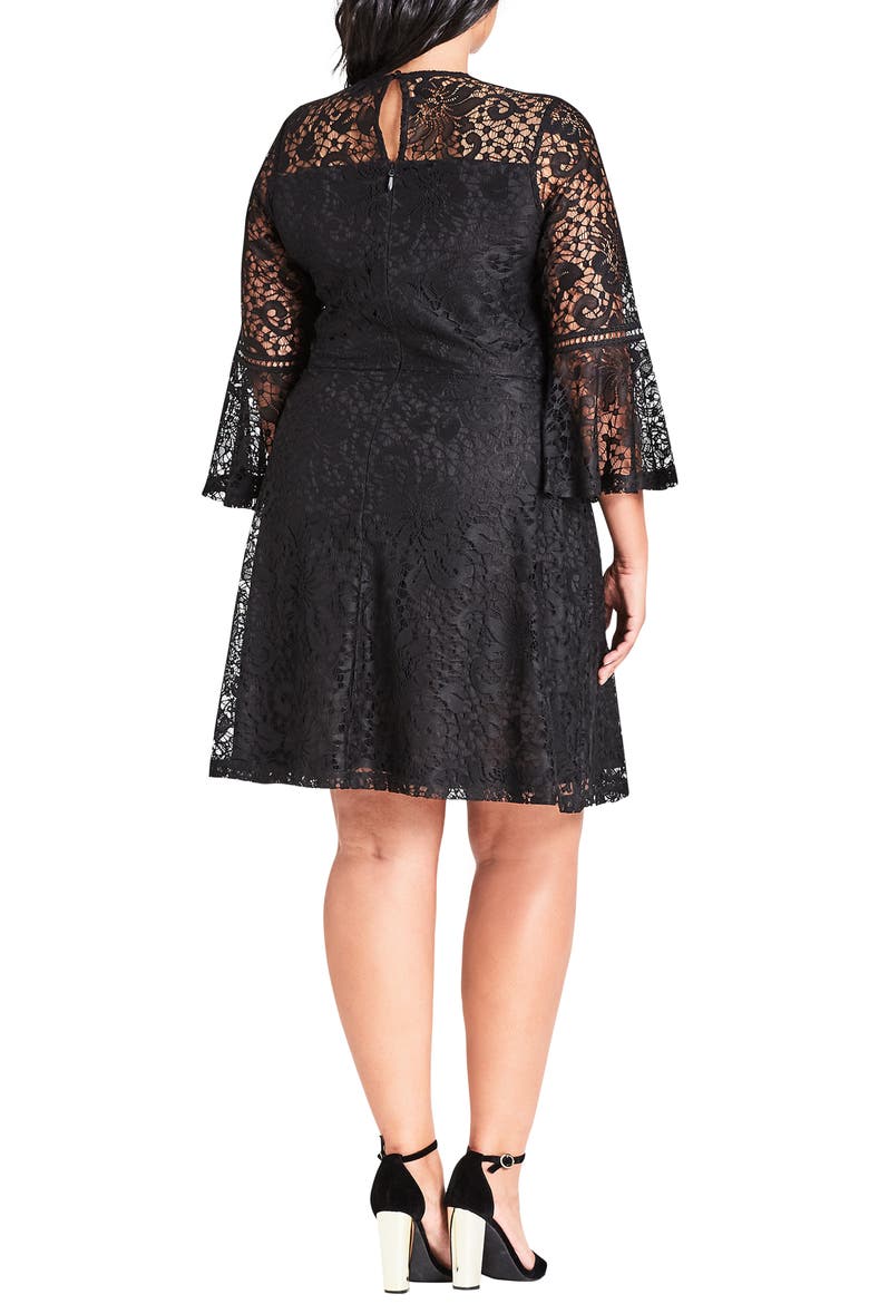 Lace Fit & Flare Dress, Alternate, color, BLACK