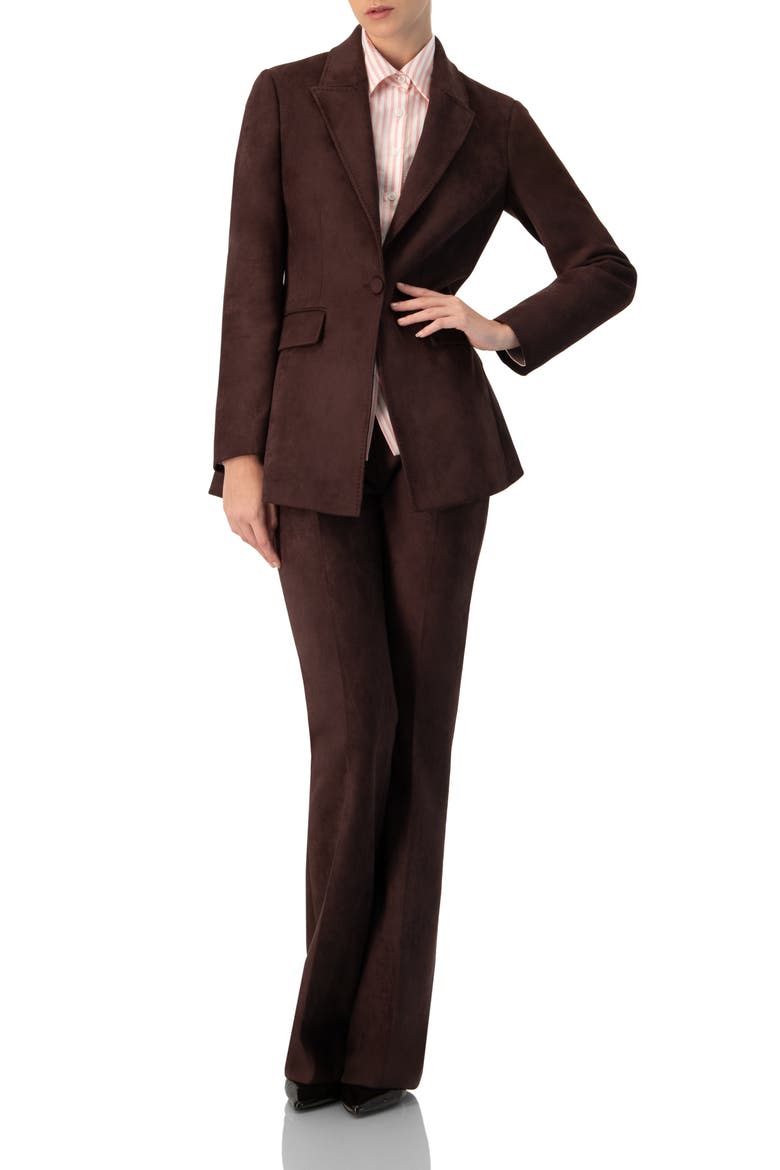 Flared Faux-Suede Trousers with Simulated Back Pockets, Alternate, color, Brown