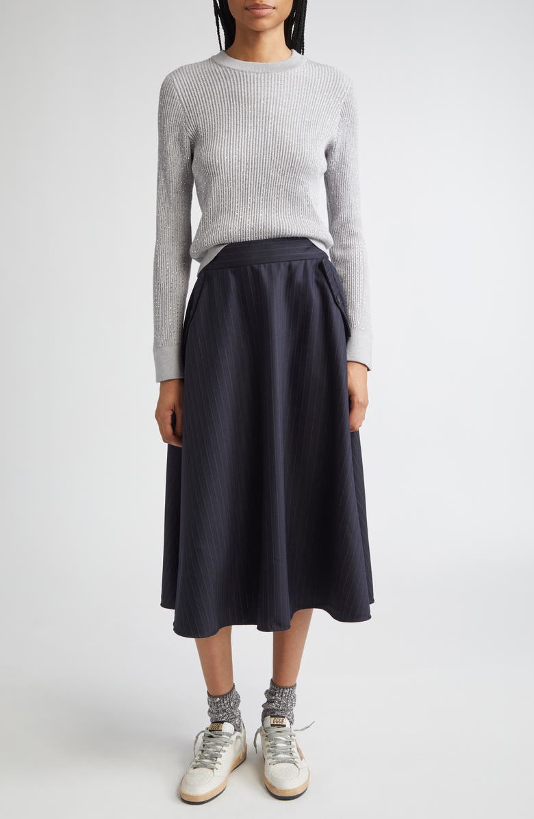 Golden Goose Journey Crystal Embellished Virgin Wool Rib Sweater, Alternate, color, Medium Grey