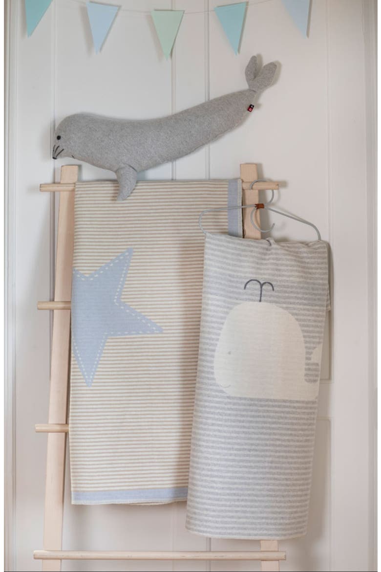 Juwel Whale Stripes Baby Blanket, Alternate, color, Grey