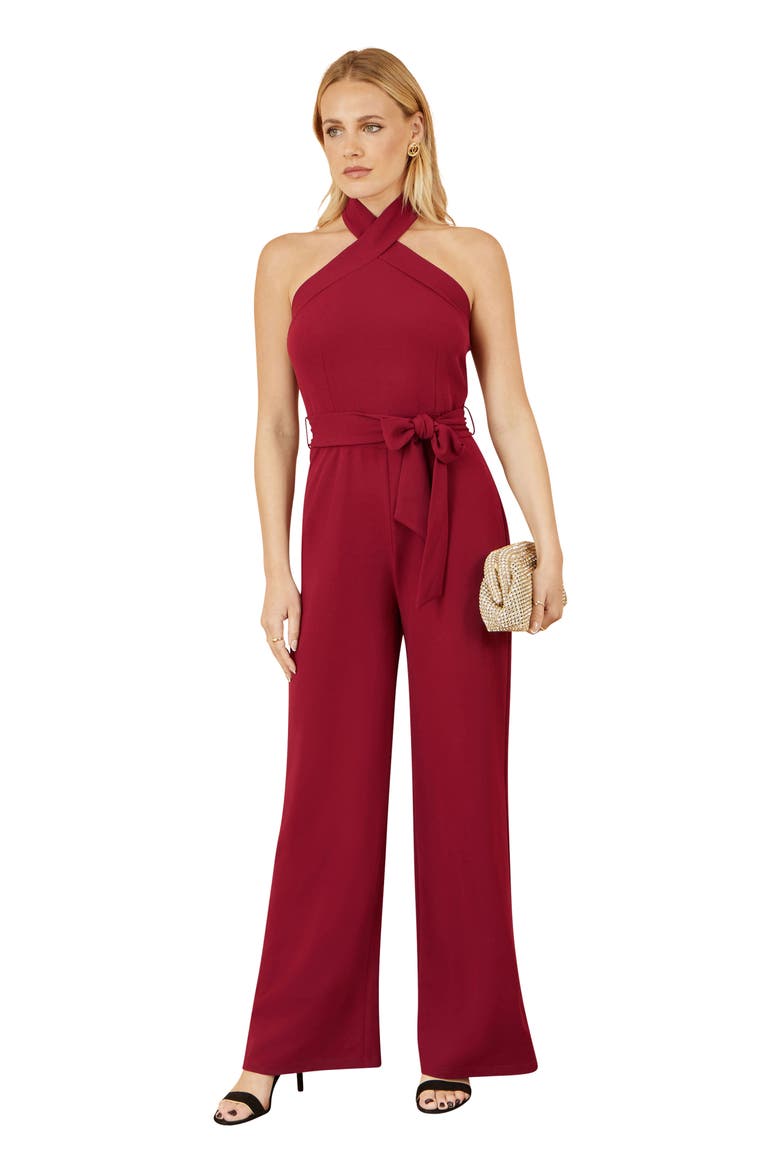 Cross Over Halter Neck Jumpsuit, Alternate, color, Burgundy