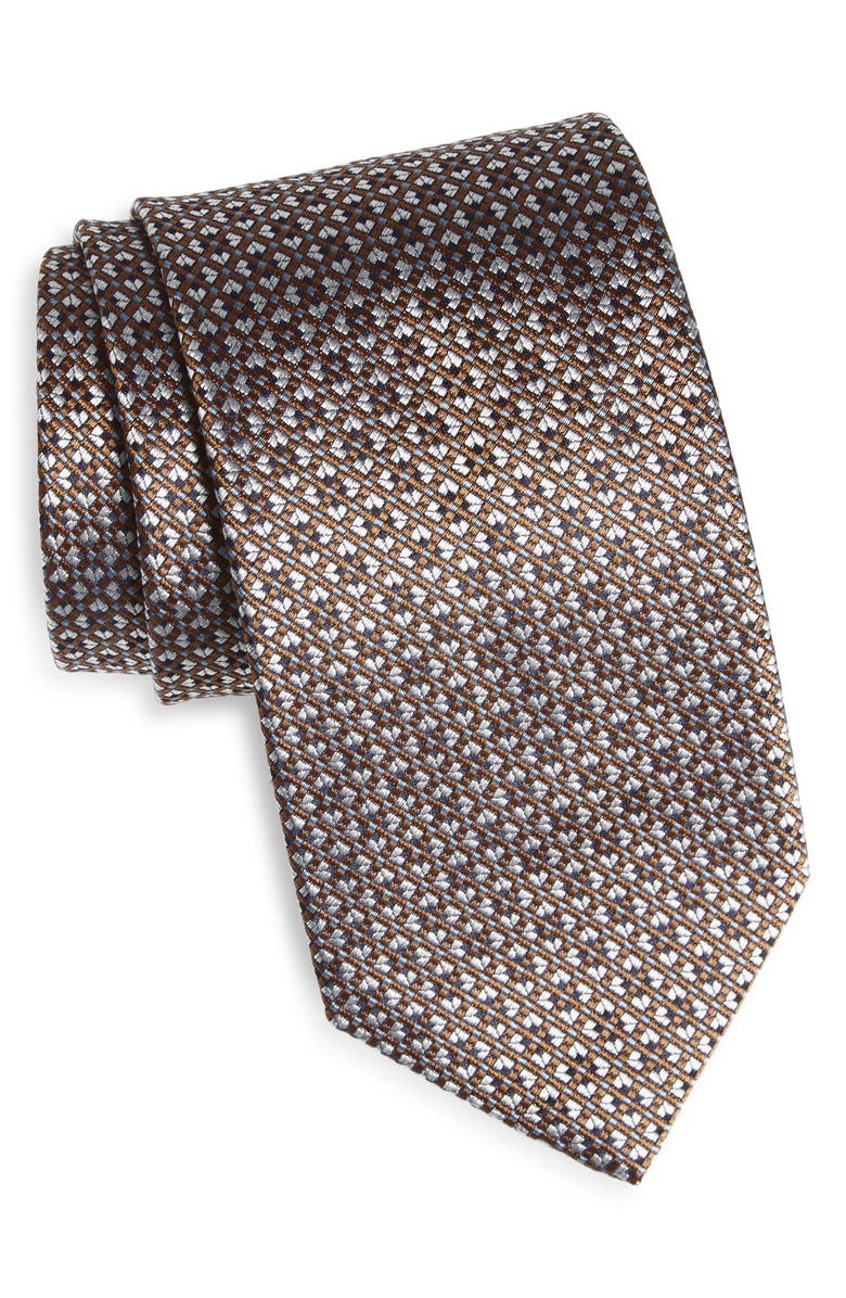 David Donahue Neat Silk Tie, Main, color, Cocoa
