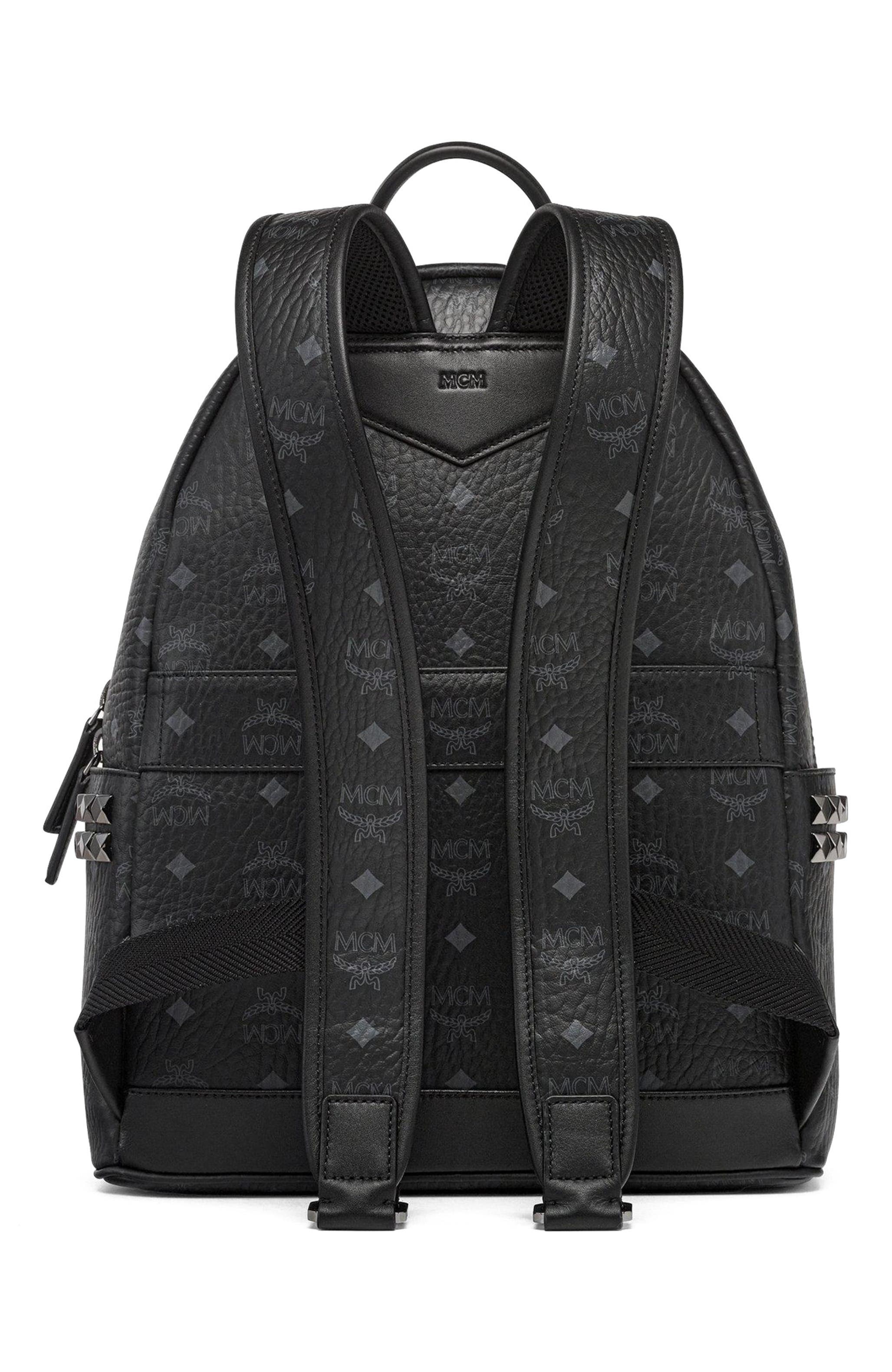 MCM Small Stark Side Studs Backpack in Visetos, Alternate, color, Black