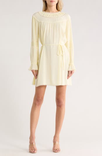WAYF Women's Lace Trim Long Sleeve Dress - Natural - Casual dresses WAYF Women's Lace Trim Long Sleeve Dress - Natural - Casual dresses