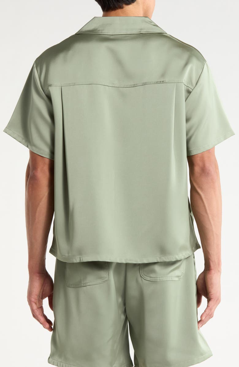 HONOR THE GIFT Satin Logo Embroidered Button-Up Camp Shirt, Alternate, color, Sage